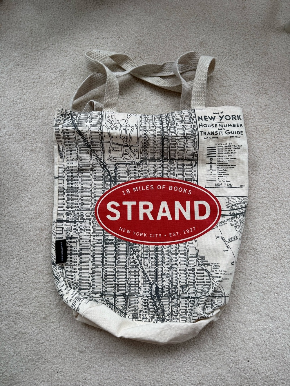 Strand Books New York Map Canvas Tote Bag in Cream and Red